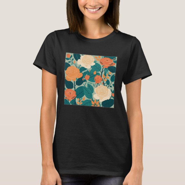 Cute Botanical Roses Illustration Gorgeous Flower  T Shirt (Framsida)