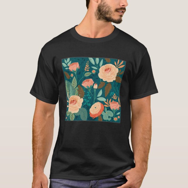 Cute Botanical Roses Illustration Gorgeous Flower  T Shirt (Framsida)