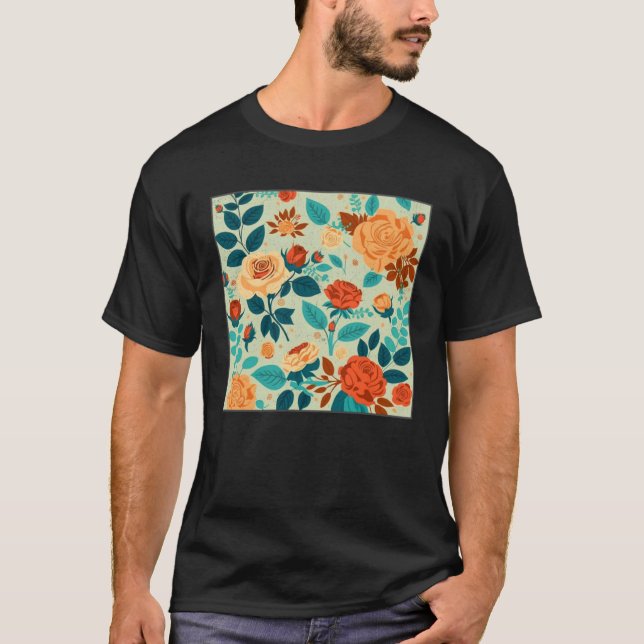 Cute Botanical Roses Illustration Gorgeous Flower  T Shirt (Framsida)