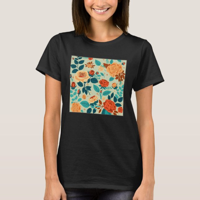 Cute Botanical Roses Illustration Gorgeous Flower  T Shirt (Framsida)