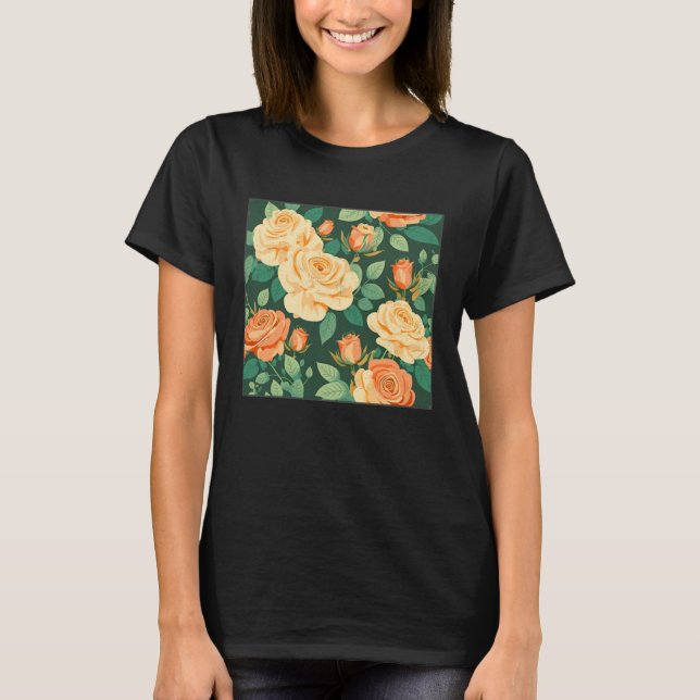 Cute Botanical Roses Illustration Gorgeous Flower  T Shirt (Framsida)
