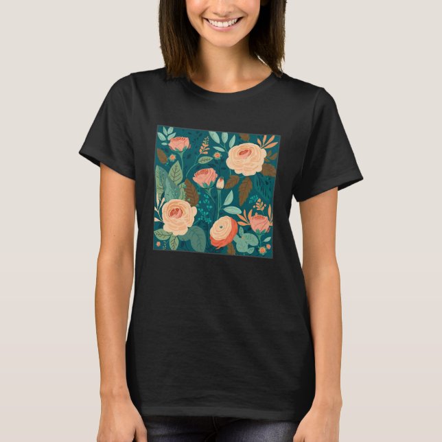 Cute Botanical Roses Illustration Gorgeous Flower  T Shirt (Framsida)