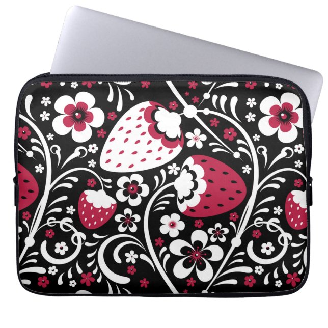Cute Botanical Strawberry Fält Khokhloma Mönster Laptop Fodral (Framsidan)