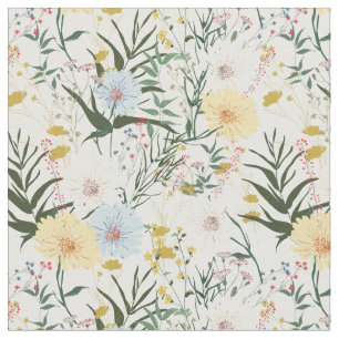 Cute botanique Ivory och blue l White Tyg