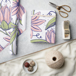 Cute botaniska blommor rosa och grönt l Tillfälle Presentpapper