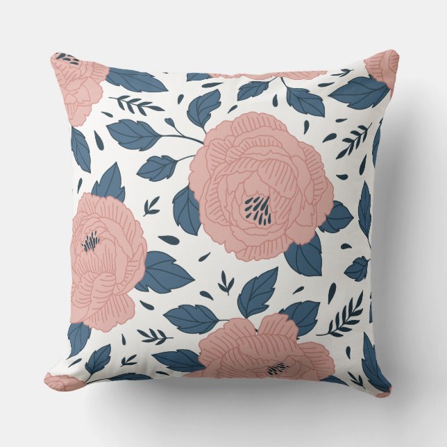 Cute botaniska mönster l Rosa blommigt l White Kudde (Framsida)
