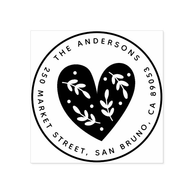 Cute Botaniskt hjärta, Namn och Returadress Stämpel (Tryck)