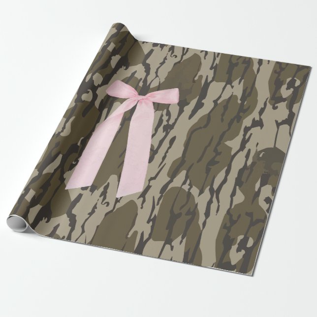 Cute Bottomland Camo Aesthetic Rosa Ribbon Presentpapper (Utrullad)