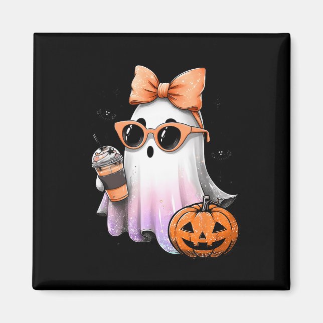 Cute Bougie Ghost Coffee Pumpkin Spooky Season Hal Magnet (Framsidan)