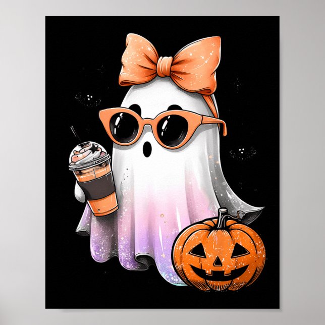 Cute Bougie Ghost Coffee Pumpkin Spooky Season Hal Poster (Framsidan)