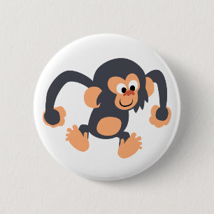 Cute Bouncy Tecknad Chimpanzee Button Badge Knapp