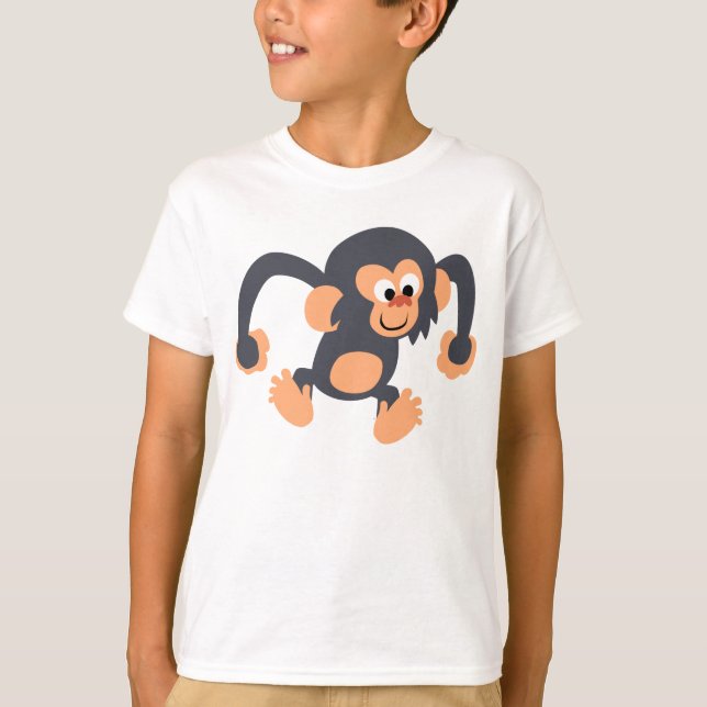 Cute Bouncy Tecknad Chimpanzee Children T-Shirt (Framsida)