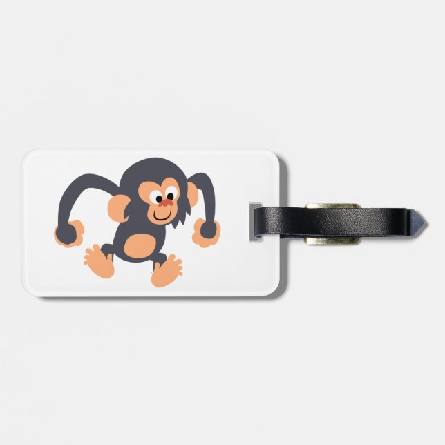 Cute Bouncy Tecknad Chimpanzee Luggage Tag Bagagebricka (Baksida Vågrät)