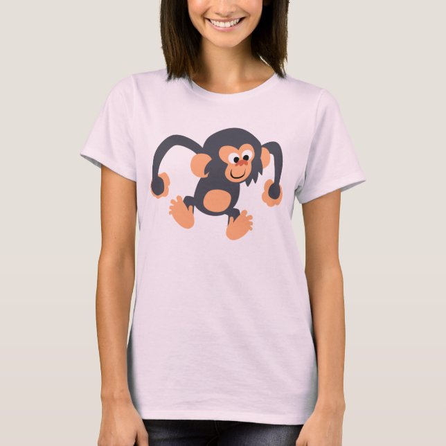 Cute Bouncy Tecknad Chimpanzee Women T-Shirt (Framsida)