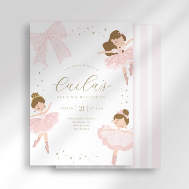 Cute Bow Ballerina Birthday-inbjudan Inbjudningar (Skapare uppladdad)