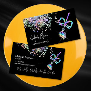 Cute Bow Maid Städning House Sparkling Holograph Visitkort