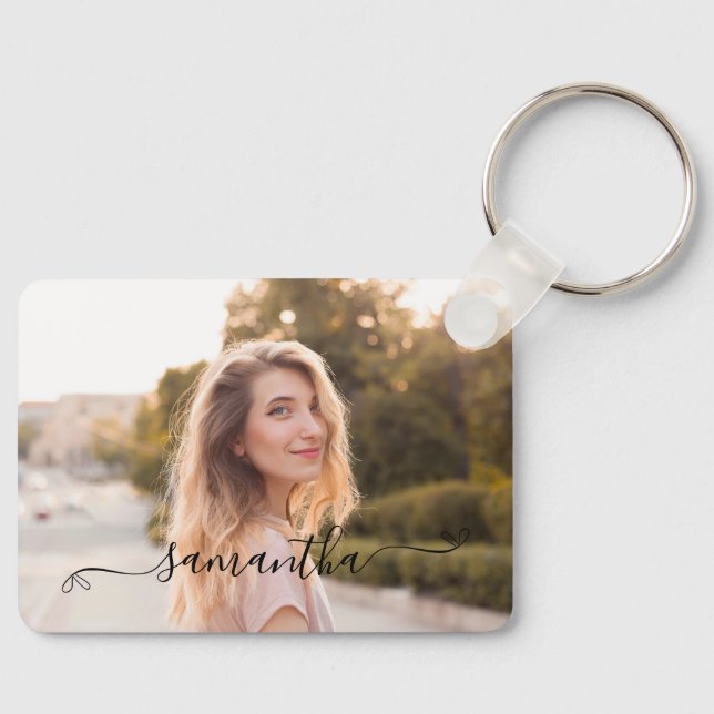 Cute Bow Namnteckning Namn Photo Nyckelring (Framsida)