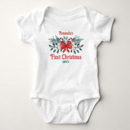 Cute Bow och Flower Baby Första jul T Shirt