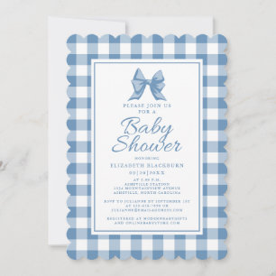 Cute Bow Pastel Blue & White Gingham Check Mönster Inbjudningar