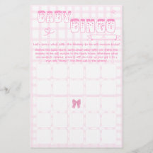 Cute Bow Pastel Rosa Gingham Baby Bingo Game Flyer