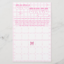 Cute Bow Pastel Rosa Gingham Baby Bingo Game Flyer