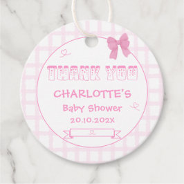 Cute Bow Pastel Rosa Gingham Baby Shower Gåvor Etiketter