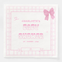 Cute Bow Pastel Rosa Gingham Baby Shower