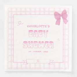 Cute Bow Pastel Rosa Gingham Baby Shower Pappersservett