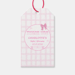 Cute Bow Pastel Rosa Gingham Baby Shower Presentetikett