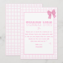 Cute Bow Pastel Rosa Gingham Baby Shower