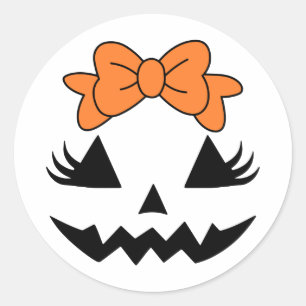 Cute Bow Pumpkin Ansikte Sticker Runt Klistermärke