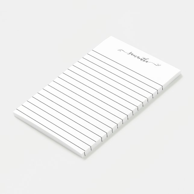 Cute Bow Signature Name Black Line White Post-it Block (Vinklad)