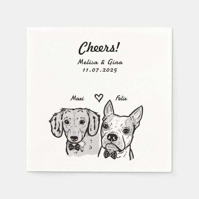 Cute Bow Tie Dachshund Boston Terrier Hund Bröllop Pappersservett (Framsidan)