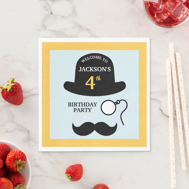 Cute Bowler Hat and Monocle Any Age Birthday Party Pappersservett (Insitu)