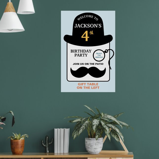Cute Bowler Hat and Monocle Any Age Birthday Party Poster (Vardagsrum 1)