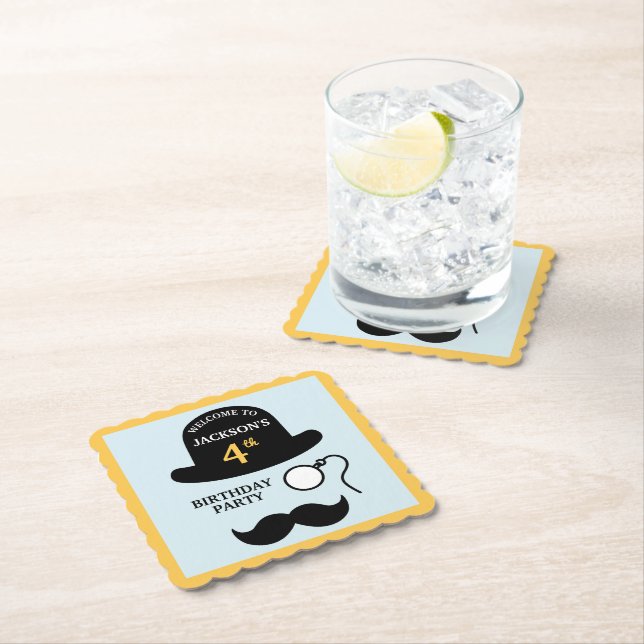 Cute Bowler Hat and Monocle Any Age Birthday Party Underlägg Papper (Insitu)