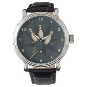 Cute Bowling Ball Striking Skrämt Stift Armbandsur