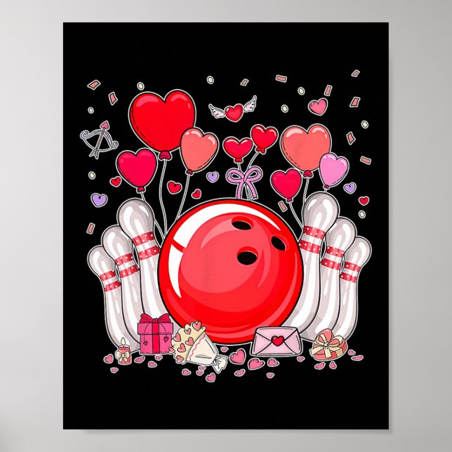 Cute Bowling Byll Valentine Heart Älskare Player B Poster (Framsidan)