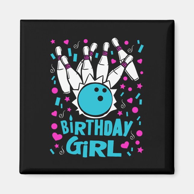 Cute Bowling Party Birthday Girl Kids Stift Bowlar Magnet (Framsidan)