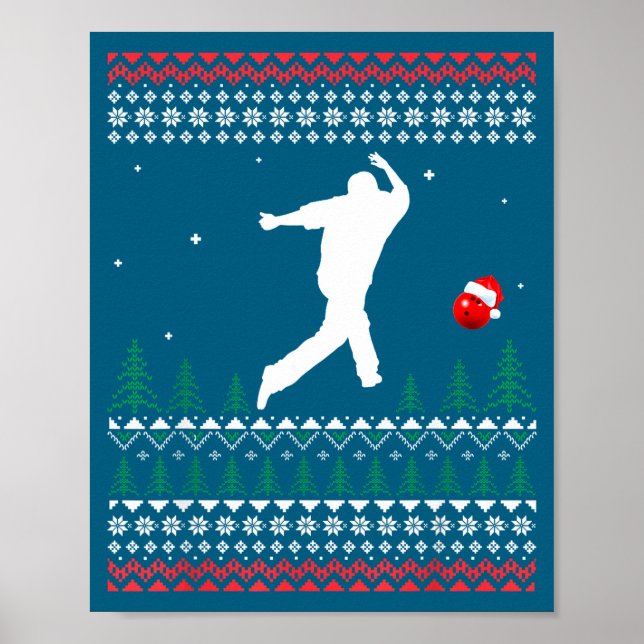 Cute Bowling Player Santa Claus Hat Ugly Christmas Poster (Framsidan)