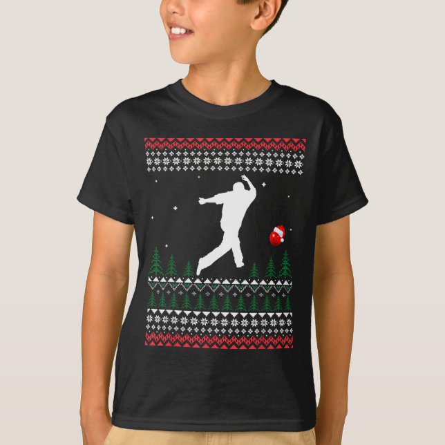 Cute Bowling Player Santa Claus Hat Ugly Christmas T Shirt (Framsida)