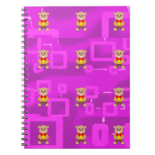 Cute Bowtie Bear på Rosa Geometric Anteckningsbok