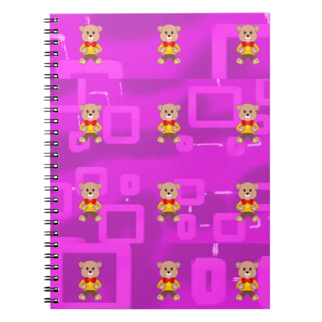 Cute Bowtie Bear på Rosa Geometric Anteckningsbok (Framsidan)