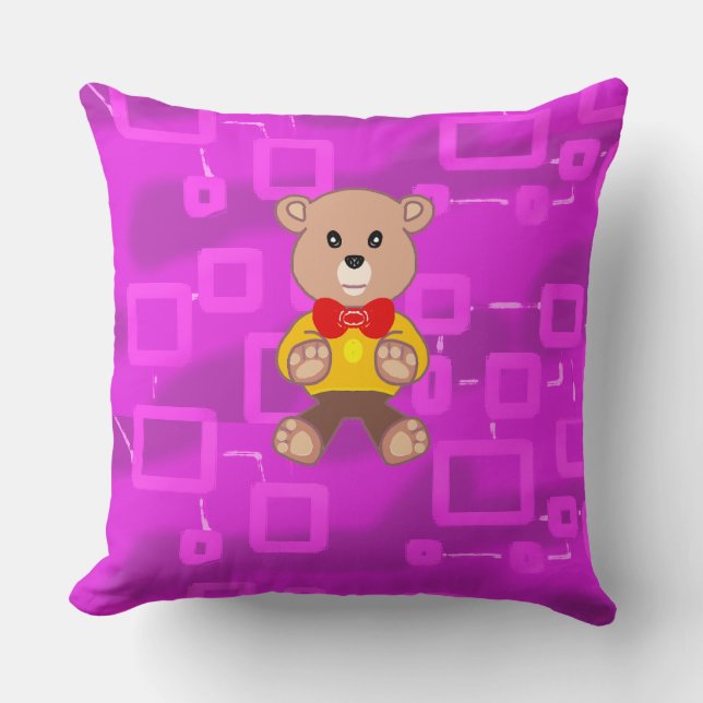 Cute Bowtie Nalle Blue Spacesship Kudde (Framsida)