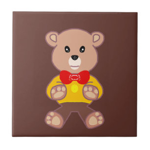 Cute Bowtie Nalle Brown Ceramic Tile Kakelplatta