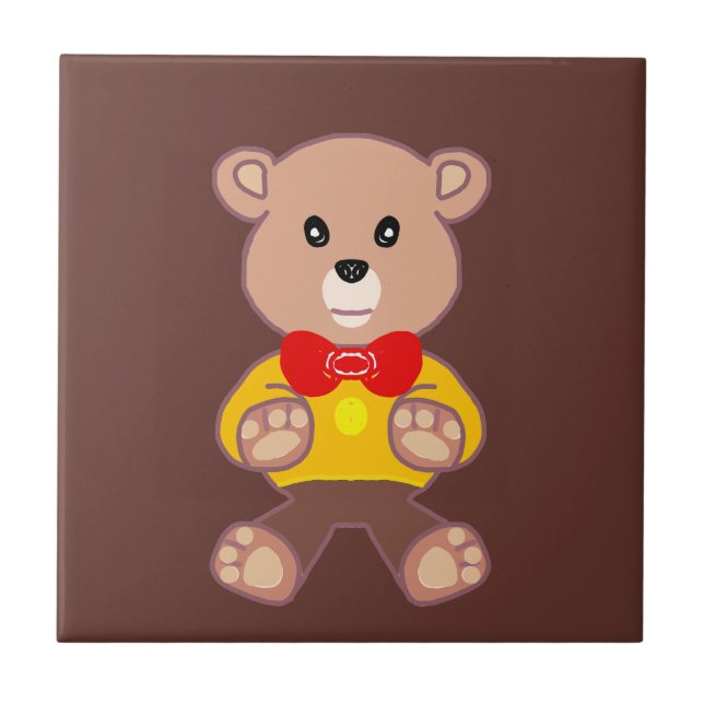 Cute Bowtie Nalle Brown Ceramic Tile Kakelplatta (Framsidan)