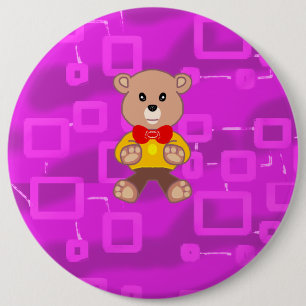 Cute Bowtie Nalle Rosa Geometric Button Knapp