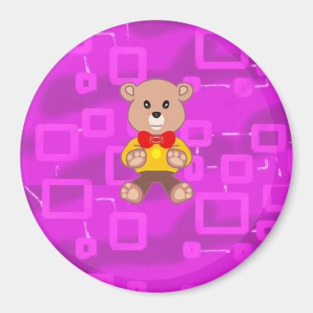 Cute Bowtie Nalle Rosa Geometric Magnet (Framsidan)