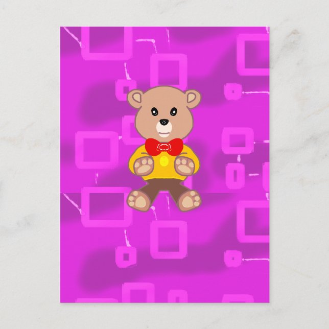 Cute Bowtie Nalle Rosa Geometric Vykort (Framsida)