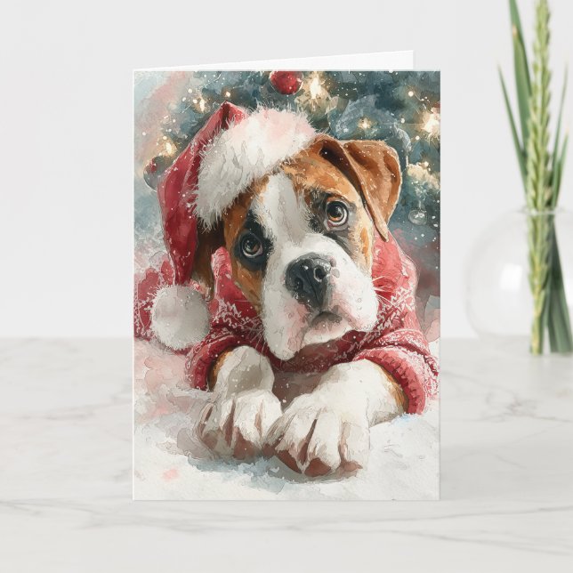 Cute Boxer Christmas Greeting Card  Helgkort (Framsida)